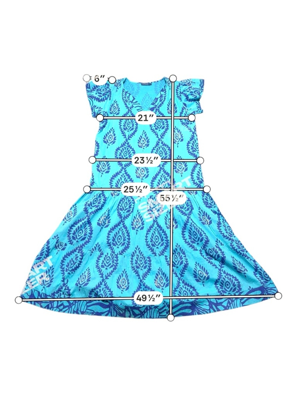 LA PLAGE Women’s Dress Large Maxi Cotton Turquoise Blue Boho Geometric Designer - Picture 3 of 11